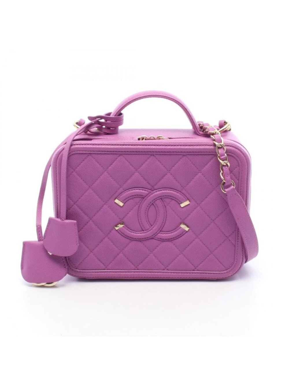Chanel Shoulder Bag CC Filigree Vanity 2-Way Purple Caviar Leather Chain